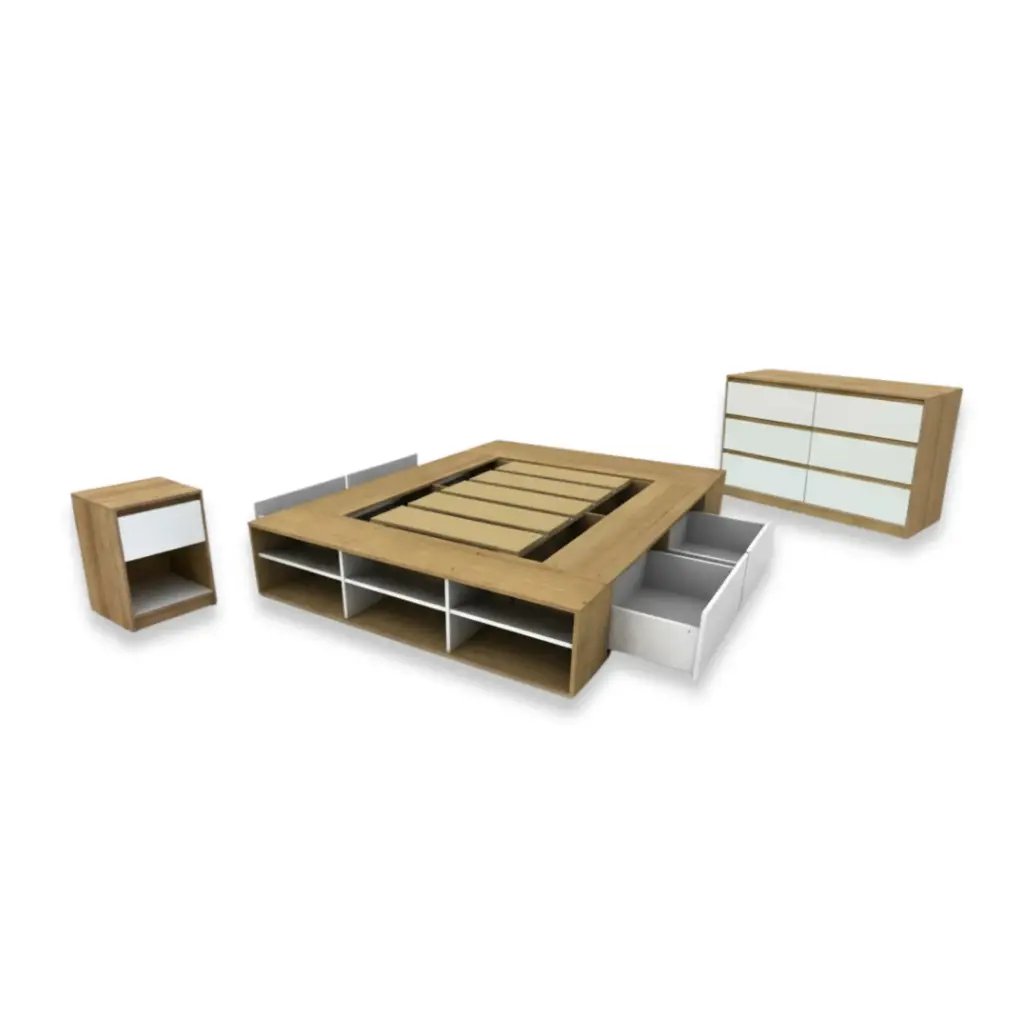 Combo Gacela Sommier 1.40 + 2 M. de Luz + Comoda Alba/Luma